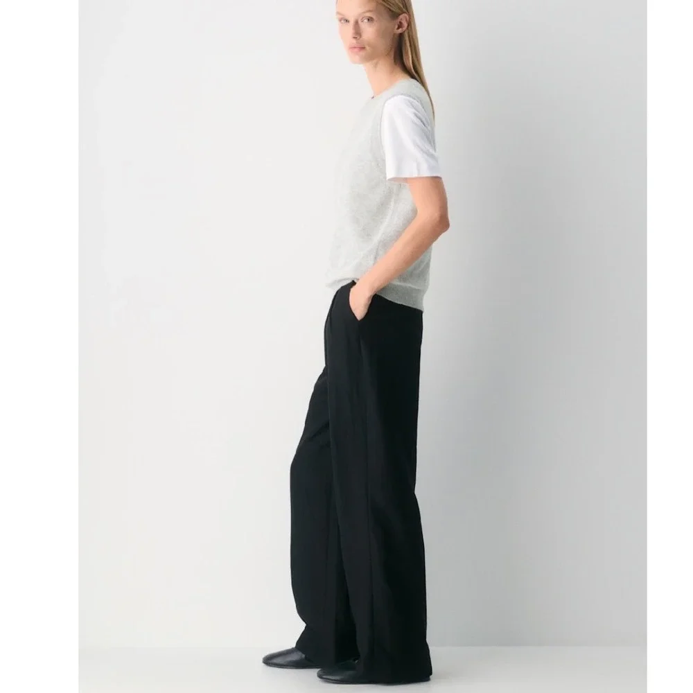 Aritzia Wilfred Effortless Pant Cruise Linen Black Wide Leg Trousers Size 6